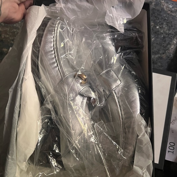 SOLD - GUCCI $795 NIB NWT Galassia GG Marmont Fringe 50mm Loafer Pumps Argento - Picture 7 of 9